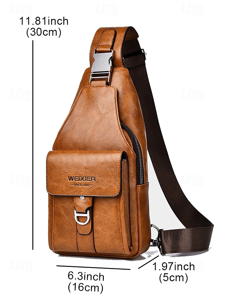 Men's Brown Faux Leather Crossbody Bag - Waterproof and Scratch-resistant Chest Bag with Adjustable Shoulder Strap for Travel, Work or Daily Casual Party Use 2026 - $19.99 –P9