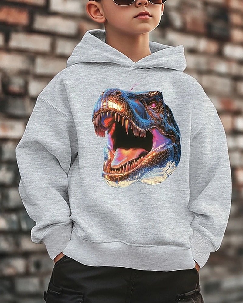Gutt 3D Dinosaur Hattetrøje Langermet Vår Høst Mote Gatemote Barn 4-12 år Med hette utendørs Avslappet Daglig Normal 2025 - €15.99 –P1