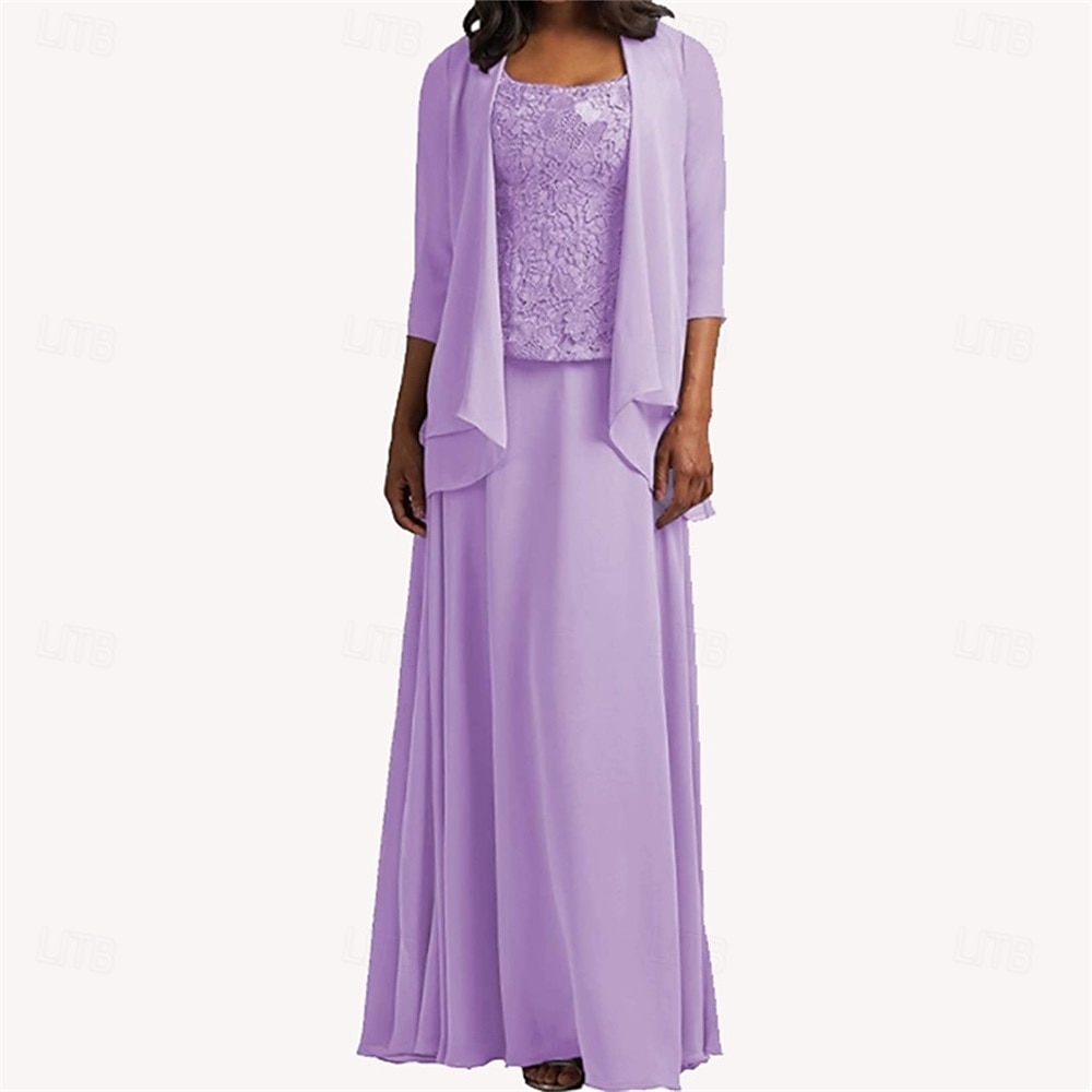 Kleid-Sets Mutter der Braut Kleid Elegant Einfach Scoop-Ausschnitt Knielang Chiffon Langarm mit einfarbig 2025 - $129.99 –P1