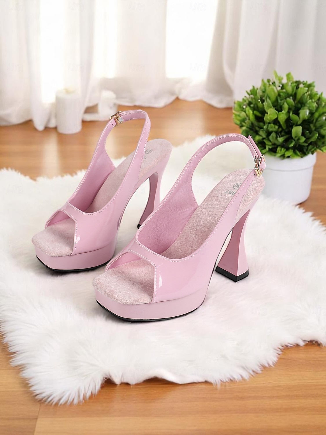 Women's Red Patent Platform Slingback Heels with Flared Block Design, Glossy Peep-Toe Style for Nightlife Party, Clubbing, Holiday Events or Bold Date Night Looks 2025 - $46.99 –P6