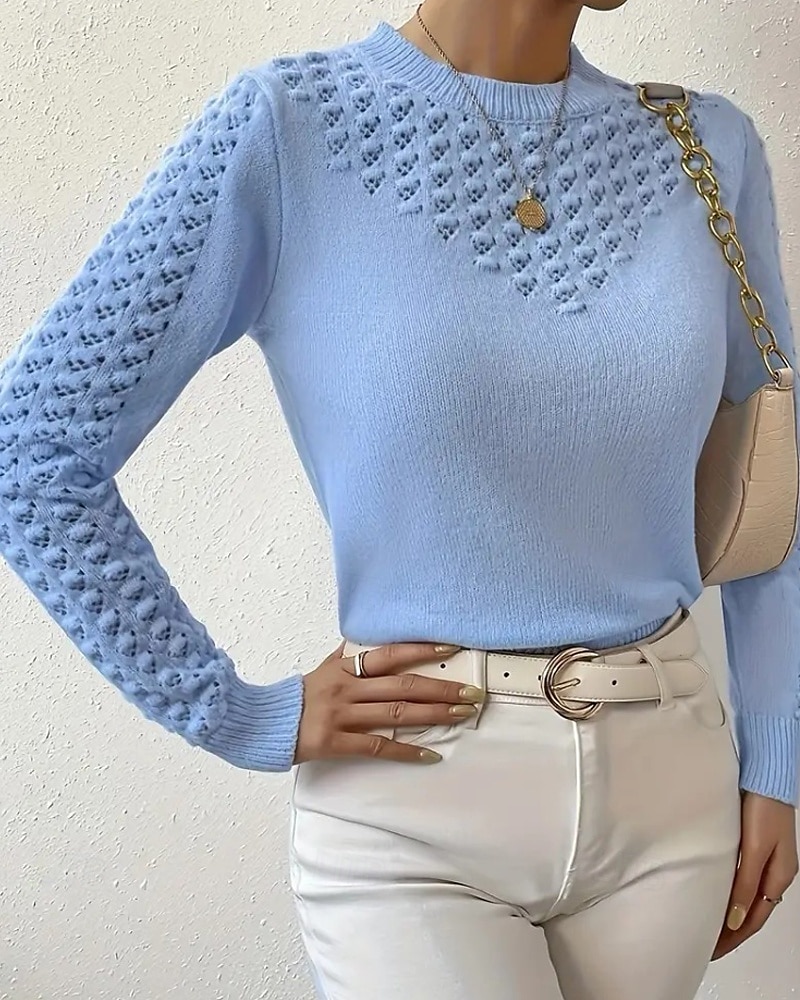 Women's Blouse Plain Modern Casual Long Sleeve Crew Neck Regular Tops Daily Going out Cut Out Blue Summer 2025 - $22.99 –P3
