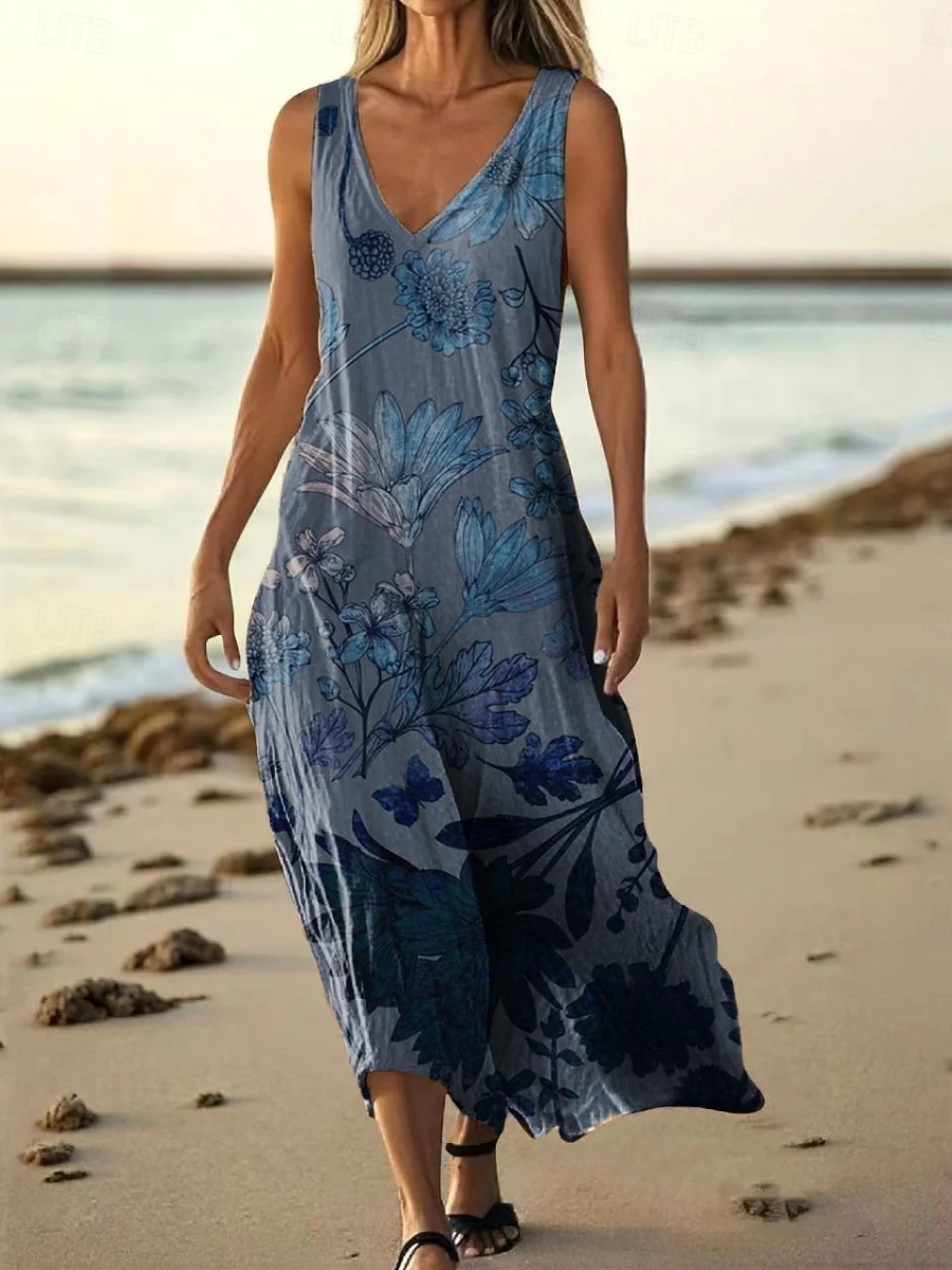 Naisten Pitkä mekko Maxi mekko Rento mekko Toppimekko Kesämekko Vintage Päivittäin Hiekkaranta Pyhäpäivä Normaali Kukka Hihaton V kaula-aukko Vaalea vaaleanpunainen vedensininen Musta Punastuvan 2026 - $21.99 –P8