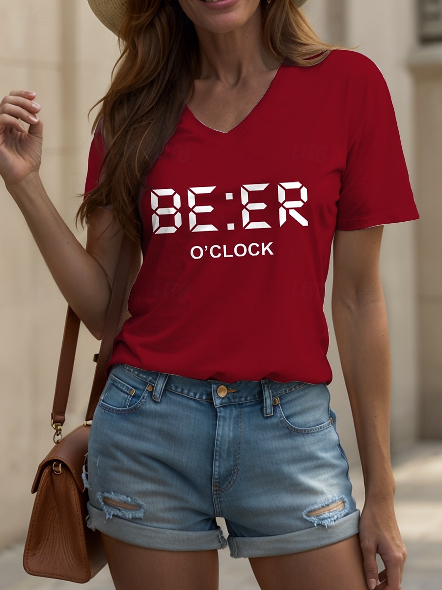 Oktoberfest Per donna Maglietta Grafico Lettera Vintage Elegante Classico Manica Corta Scollo a V Top Regolari Quotidiano Stampato Nero Bianco Giallo Rosso Blu Estate Primavera del 2025 a $19.99 –P1
