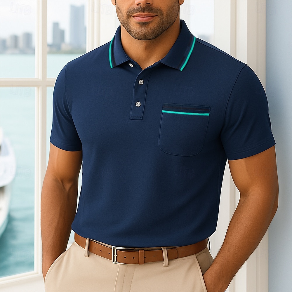 Herren Farbblock Polo Strick-Polopullover Kurzarm Umlegekragen Formell Arbeit Sport & Outdoor Stripe-Trim Streifen Rein Frühling Ganzjahres Weiß Dunkelrot Dunkelmarine 2025 - $22.99 –P1