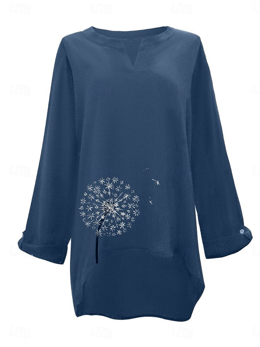 Dames Katoenen linnen overhemden Bloemig Basic Casual Lange mouw Overhemdkraag Normale tops Dagelijks Afdrukken Blozend Roze Marineblauw Fuchsia Groen Zomer Herfst 2025 - $28.99 –P12