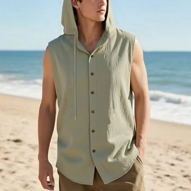 Men's Tank Top Vest Top Undershirt Sleeveless Shirt Sleeveless Hooded Summer Plain Fashion Designer Basic Buttons Vacation Street Going out Black White Yellow Top Tee for Men 2025 - $17.99 –P17