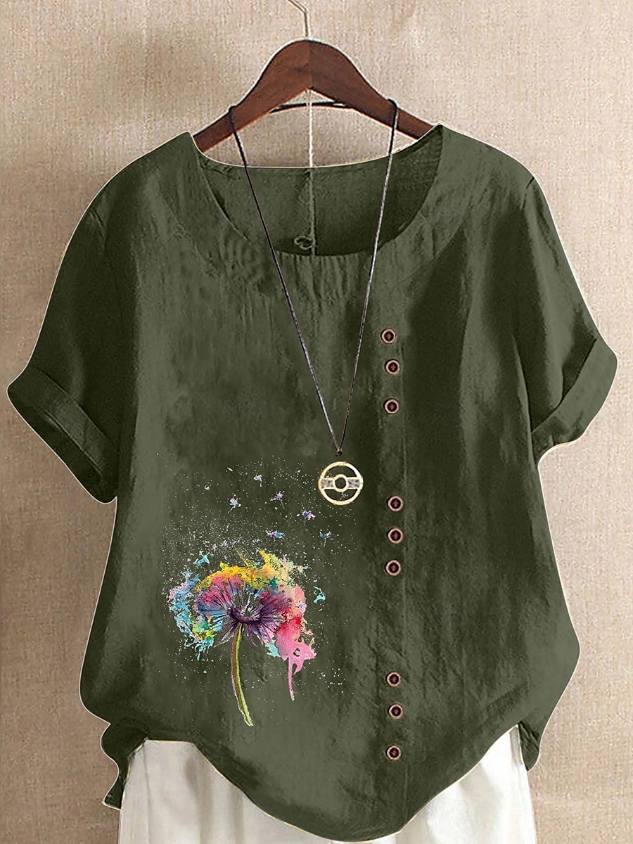 Pentru femei Bluză Floral Grafic Stilat Casual Manșon scurt Stil Nautic Topuri obișnuite Zilnic Ieșire Nasturi Imprimeu Alb Roz Îmbujorat Mov Maro Trifoi Vară Primăvară 2025 - $22.99 –P6