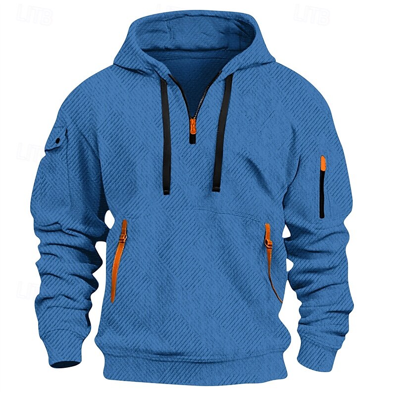 Hombre Sudadera Sudadera con capucha y cremallera de un cuarto Negro Blanco Rojo Azul Piscina Caqui Con Capucha Plano Jacquard Bolsillo Deporte Diario Festivos Poliéster Ropa de calle Básico Casual 2025 - $30.99 –P6