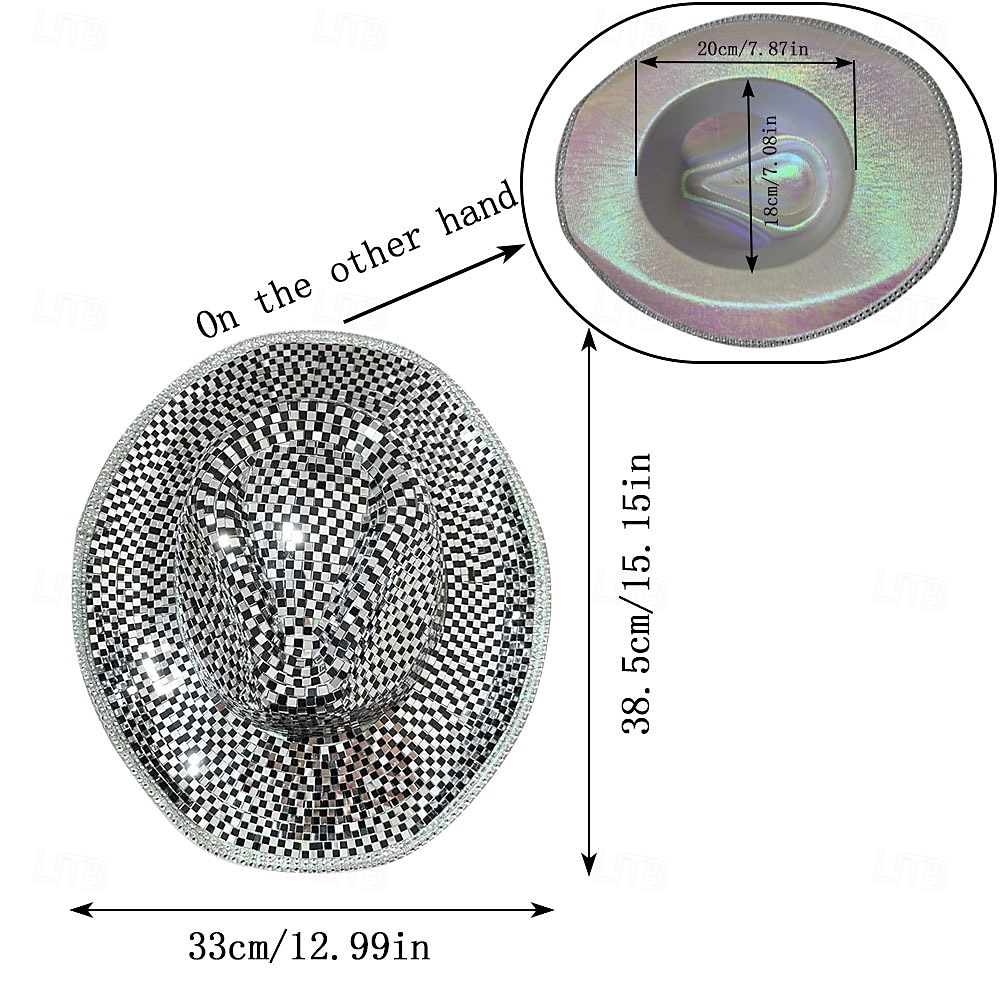 Disco Ball Cowboy Hat Mirror Mosaic Cowgirl Hat, Shiny Reflective Party Hat for Festival, Rave, Summer Dance Party, Costume Accessory 2026 - $42.99 –P2