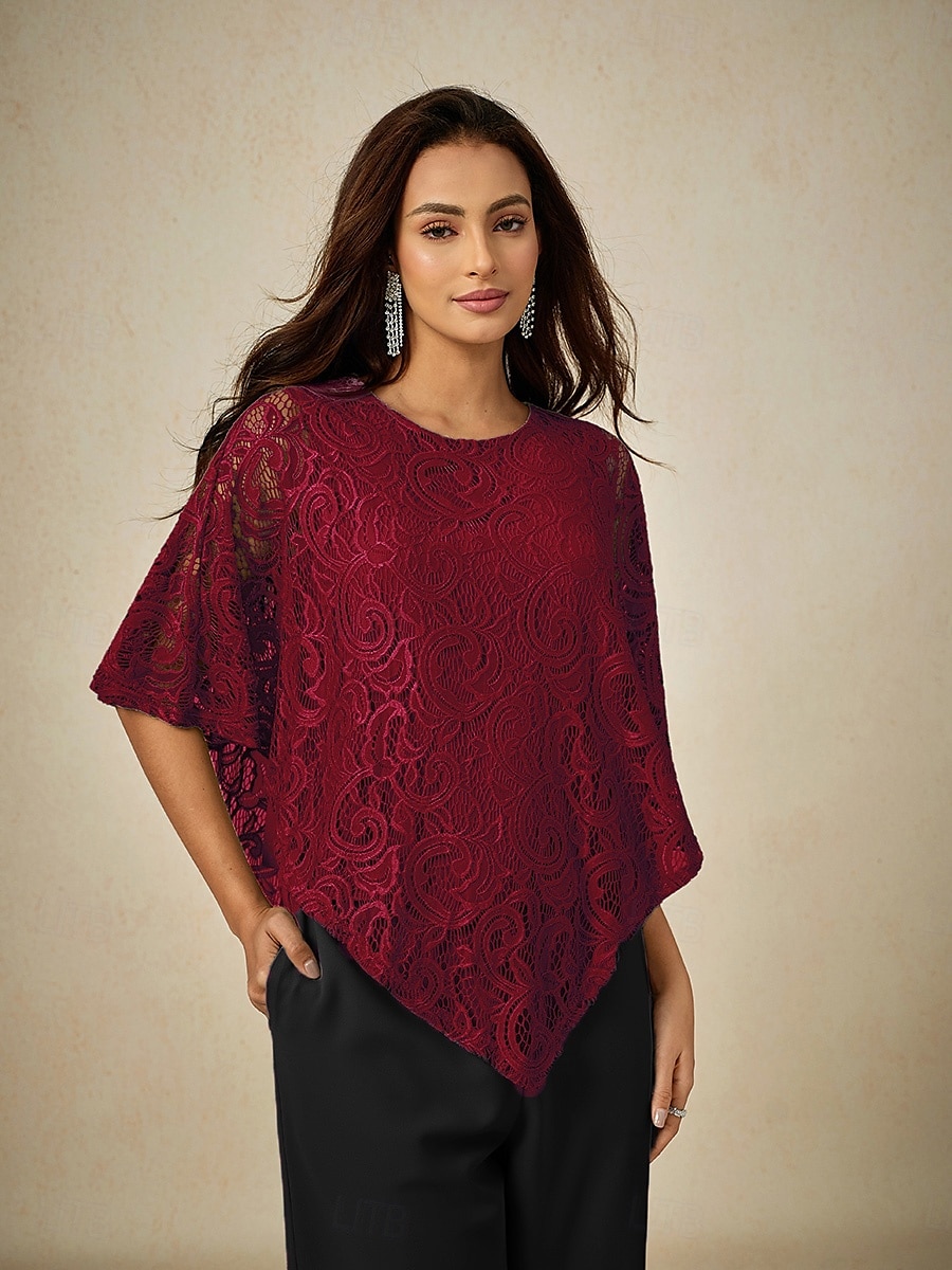 Damen Bluse Elegante Oberteile Einfach Elegant Halbarm Rundhalsausschnitt Normale Oberteile Hochzeitsgast Täglich Spitze Patchwork Geschichtet Wein Sommer Frühling 2025 - $49.99 –P1