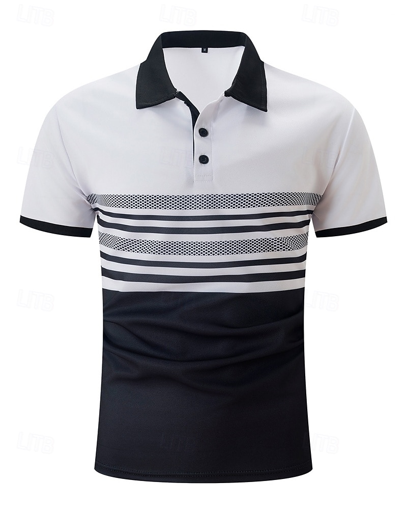 Men's Golf Shirt Golf Polos Shirts Work Casual Lapel Short Sleeve Basic Modern Striped Buttons Summer Regular Fit White Pink Red Royal Blue Green Khaki Golf Shirt 2025 - $18.99 –P3