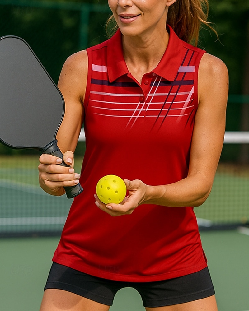 Damen Streifen Golf-Poloshirt Tennis Shirt Tennis-Tanktop Ärmellos Druck Stoßfest Hohe Elastizität Atmungsaktiv Tennis Golfspiel Laufen Reißverschlusskragen Hemd Polo Schwarz Rosa Rot Tennisbekleidung 2026 - $18.99 –P1