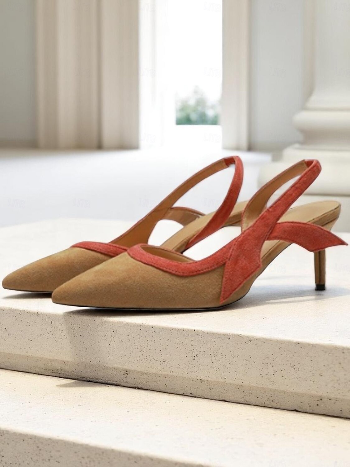 Scarpe con tacco a spillo color block verde e ruggine da donna, décolleté con tacco basso e punta affilata per appuntamenti casual e outfit chic di tutti i giorni del 2025 a $46.99 –P1