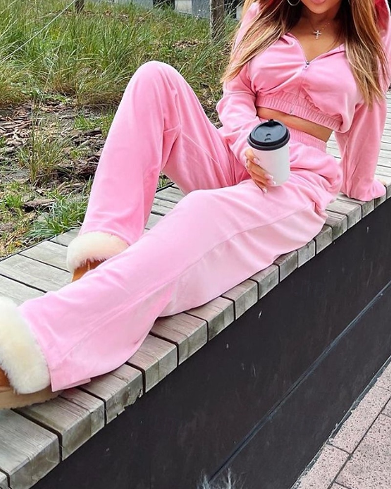 Mulheres Moletom Calças Esportivas Calças de perna larga Cortado Bolso Com Zíper Cor Sólida Conjuntos Outono Preto Branco Academia Roupa Esportiva Corrida Térmico / Quente A Prova de Vento Manga Longa de 2026 por $31.99 –P4