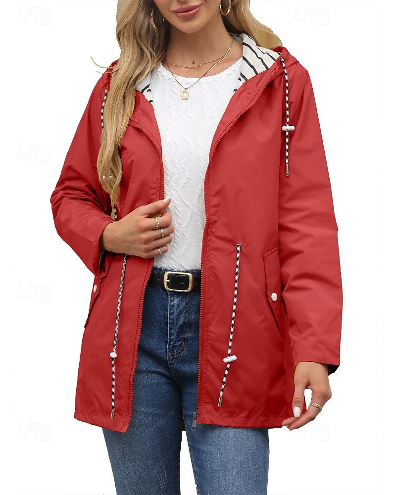Women's Trench Coat Warm Comfortable Zipper Pocket Fashion Outdoor Plain Holiday Going out Zipper Regular Hooded Regular Fit Long Sleeve Outerwear Black Red Green Fall Winter 2025 - $31.99 –P1