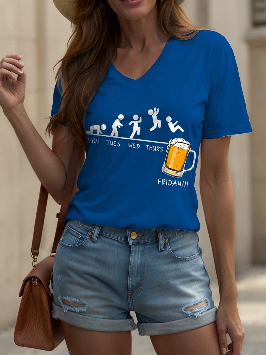 Oktoberfest Pentru femei Tricou Grafic Scrisă Epocă Stilat Clasic Manșon scurt În V Topuri obișnuite Zilnic Imprimeu Negru Alb Galben Roz Îmbujorat Roșu-aprins Vară Primăvară 2025 - $19.99 –P10