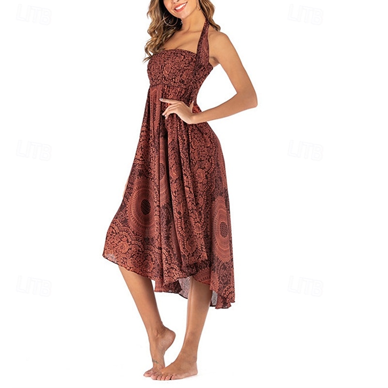 Pentru femei Fustă Linie A Leagăn Casual Boho Maxi Talie Înaltă Fuste Floral Imprimeu Micro-elastic Vacanță Concediu Negru Albastru piscină Portocaliu Verde Vară Poliester 2025 - $20.99 –P18