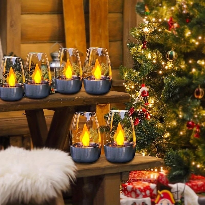 6 kpl aurinkokennoisia ruostumattomasta teräksestä valmistettuja kynttilänvaloja liekittömät kynttilät syntymäpäiväjuhliin jouluksi hääjuhliin kotipuutarhaan sisä- ja ulkokäyttöön vedenpitävä 2025 - $33.99 –P4