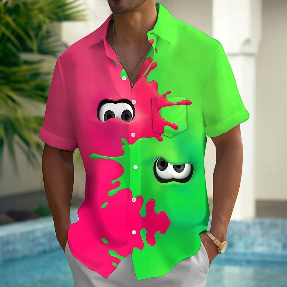 Per uomo Cartoni animati Divertente Grandi occhi Camicia Camicia Estiva Camicia con Bottoni Manica Corta Moda Casual All'aperto Vacanza Ferie Estate Primavera Collo ripiegato Stampa 3D camicie con del 2026 a $25.99 –P1
