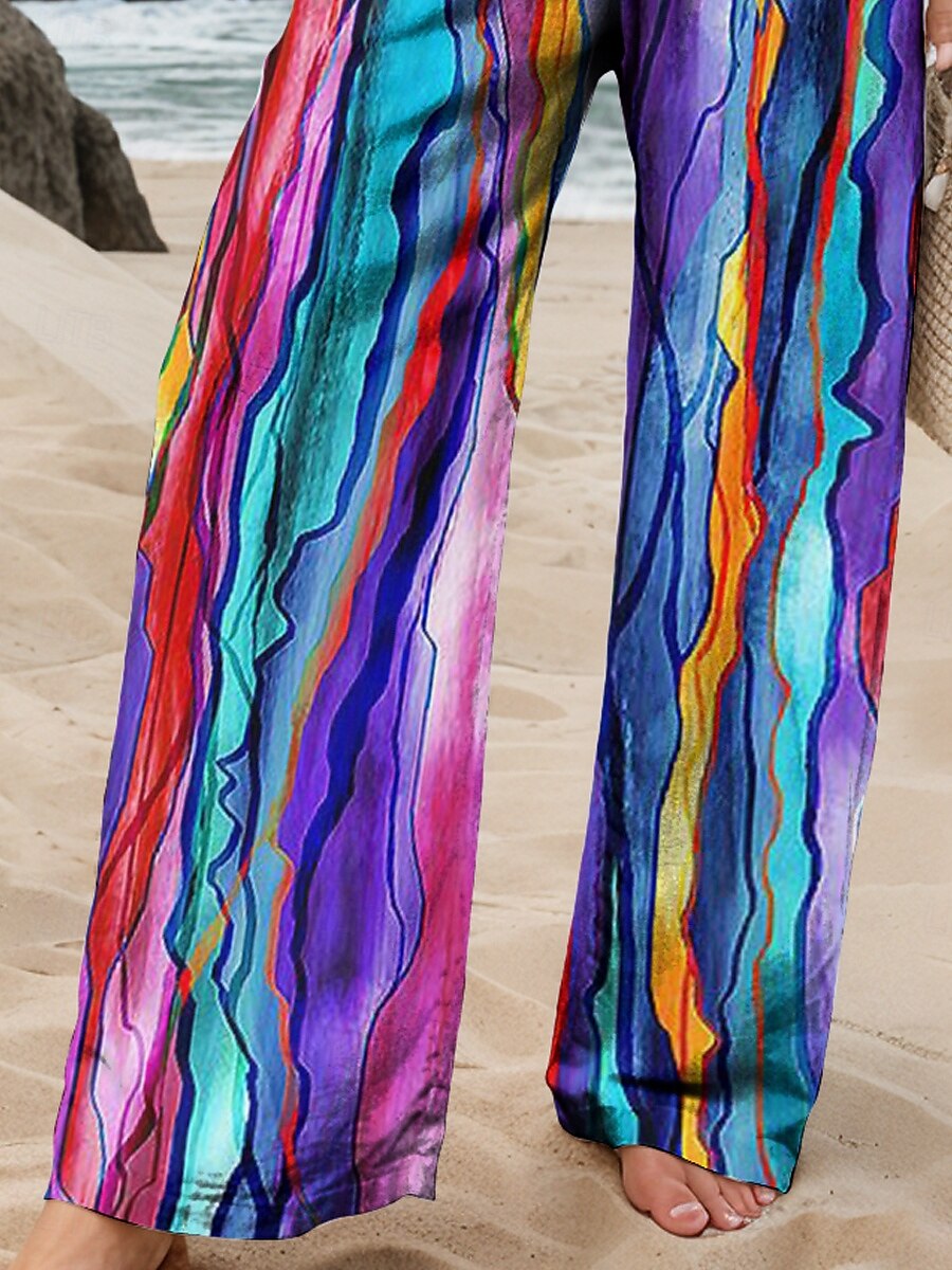 Femmes Jambe large Chinos Pantalons Amples Vacances ancien Mode Longueur complète Taille haute Graphique Lignes / Vagues Abstrait Impression Doux Respirant Micro-Élastique Formel Extérieur Vacances de 2025 ? $24.99 –P3