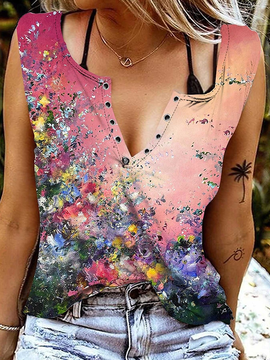 Damskie Top z ramiączkami Kwiaty Graficzny Elegancki Codzienny Bez rękawów W serek Zwykłe topy Rumiany róż Niebieski Fioletowy Lato Wiosna 2025 - $17.99 –P3