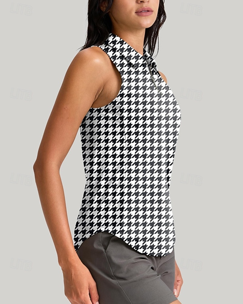 Femmes Pied-de-poule T-shirt de sport T-shirt POLO Chemise de tennis Sans manches Fermeture éclair Haute élasticité Évacuation de l'Humidité Respirant Tennis Le golf Course Col Rabattu Col zippé de 2026 ? $22.99 –P2