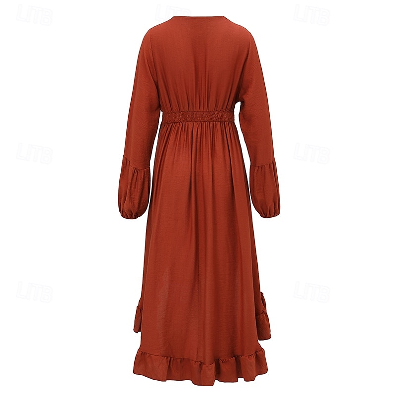 Női Midi ruha Boho ruha Nyugati ruha Divat Modern Szabadtéri Vakáció Szabadság Normál Sima Hosszú ujj V-alakú Narancssárga Nyár 2025 - $33.99 –P2
