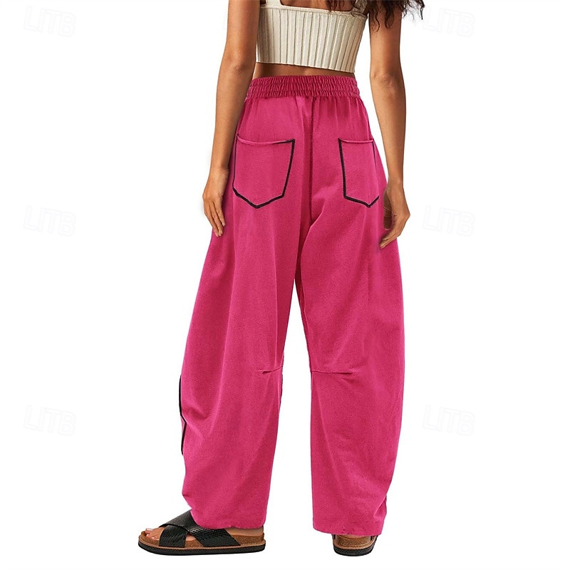 Dame Joggebukser Bukser Rett Fritid Treningsklær Lang Middels midje Lapper Lomme Elastisk snordesign Høyt snitt Pusteevne Myk Mikroelastisk Feriereise Gate Dagligdagstøy Svart Militærgrønn Navybl 2025 - $20.99 –P9