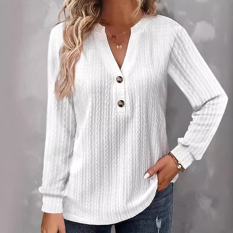 Femmes Chemisier Uni Moderne Occasionnel manche longue Col en V Hauts Réguliers Quotidien Fête Sortir Boutons Noir Blanche Rose Claire Vert Kaki Automne de 2025 ? $21.99 –P4