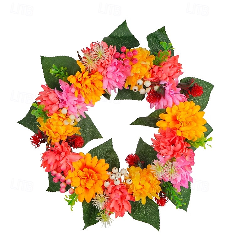 Ghirlanda autunnale per la porta d'ingresso, decorazione autunnale per interni ed esterni, ghirlanda floreale di crisantemi artificiali con foglie autunnali, decorazione rustica da appendere alla del 2025 a $31.99 –P5