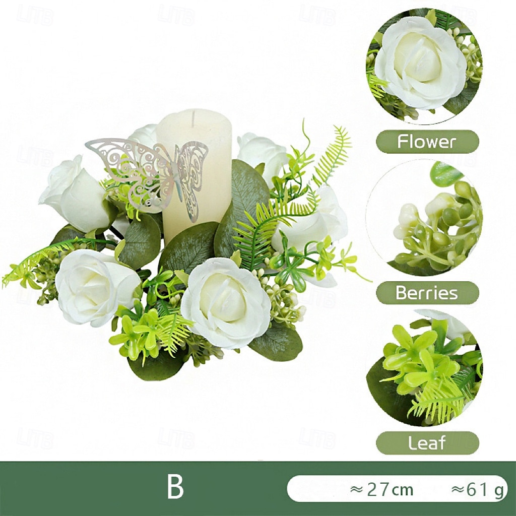 műrózsa gyertyagyűrű koszorú, virágos gyertyatartó dekoráció esküvőre, asztaldíszre, fesztiválra vagy európai stílusú lakberendezésre 2026 - $11.99 –P7