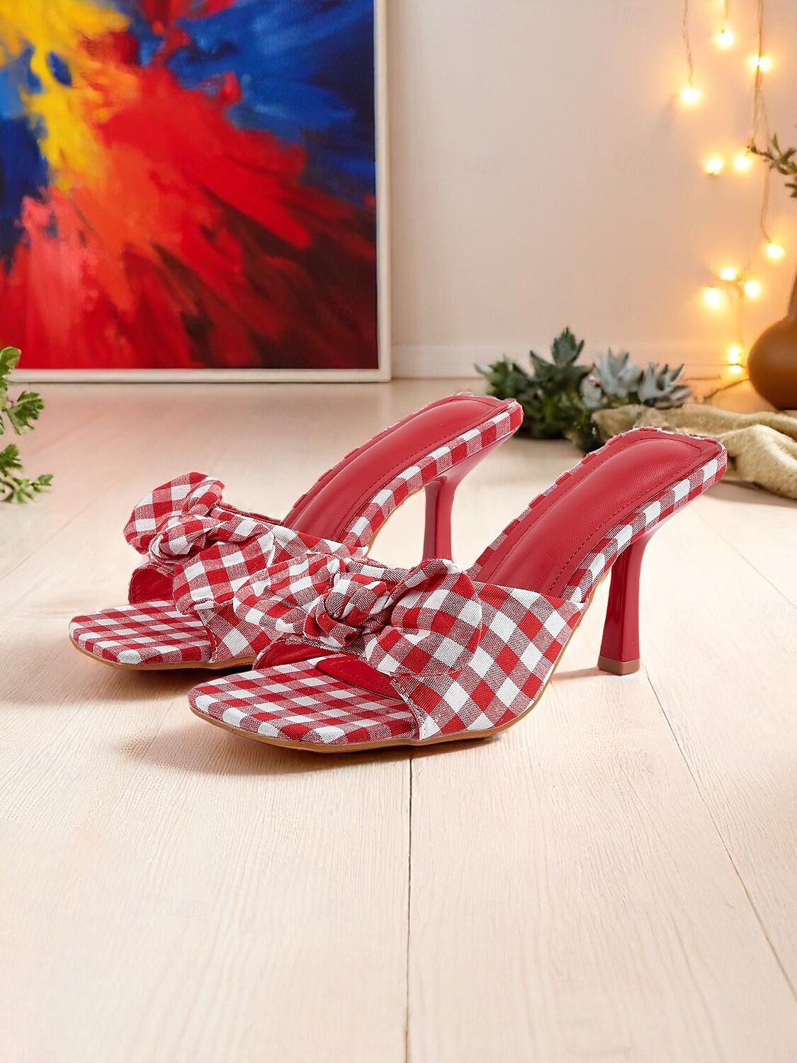Women's Gingham Bow Heeled Mules - Vintage Open Toe Slip-On Sandals for Casual Dates and Summer Outings 2025 - $42.99 –P4