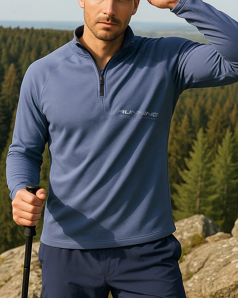 Bărbați Hanorac polo Top de alergare Top de drumeție Manșon Lung Guler de stand Tricou Tee Topuri În aer liber Uscare rapidă Ușor Elastic Respirabil Sfert de fermoar Poliester Gri Închis Negru Verde 2025 - $26.99 –P1