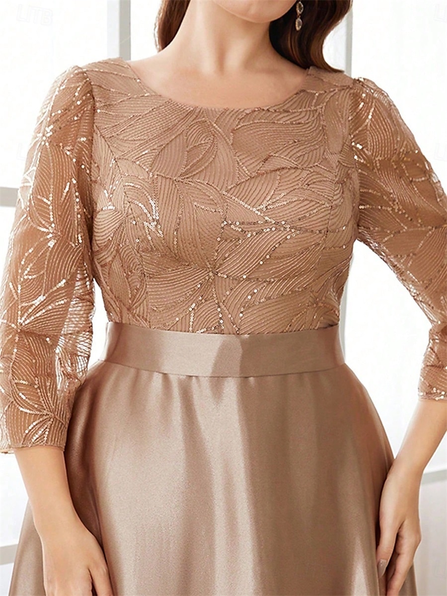 A-Line Evening Gown Elegant Dress Formal Wedding Floor Length 3/4 Length Sleeve Crew Neck Satin with Pleats 2025 - $129.99 –P4