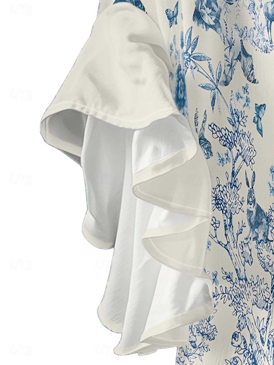 Femmes Chemisier Fleuri Élégant Moderne Manche 3/4 Col en V Hauts Réguliers Quotidien Fête A Volants Imprimé Rose Claire Bleu Vert Abricot Été de 2025 ? $22.99 –P9