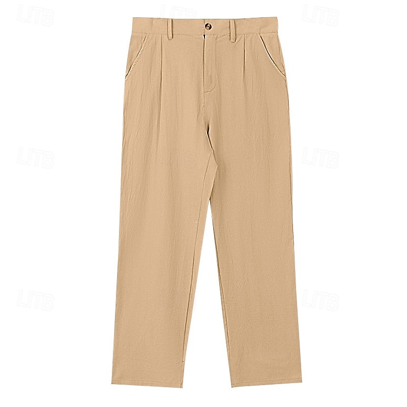 Men's Linen Pants Trousers Summer Pants Beach Pants Pocket Straight Leg Plain Comfort Breathable Vacation Daily Holiday Hawaiian Boho Black White 2025 - $25.99 –P3