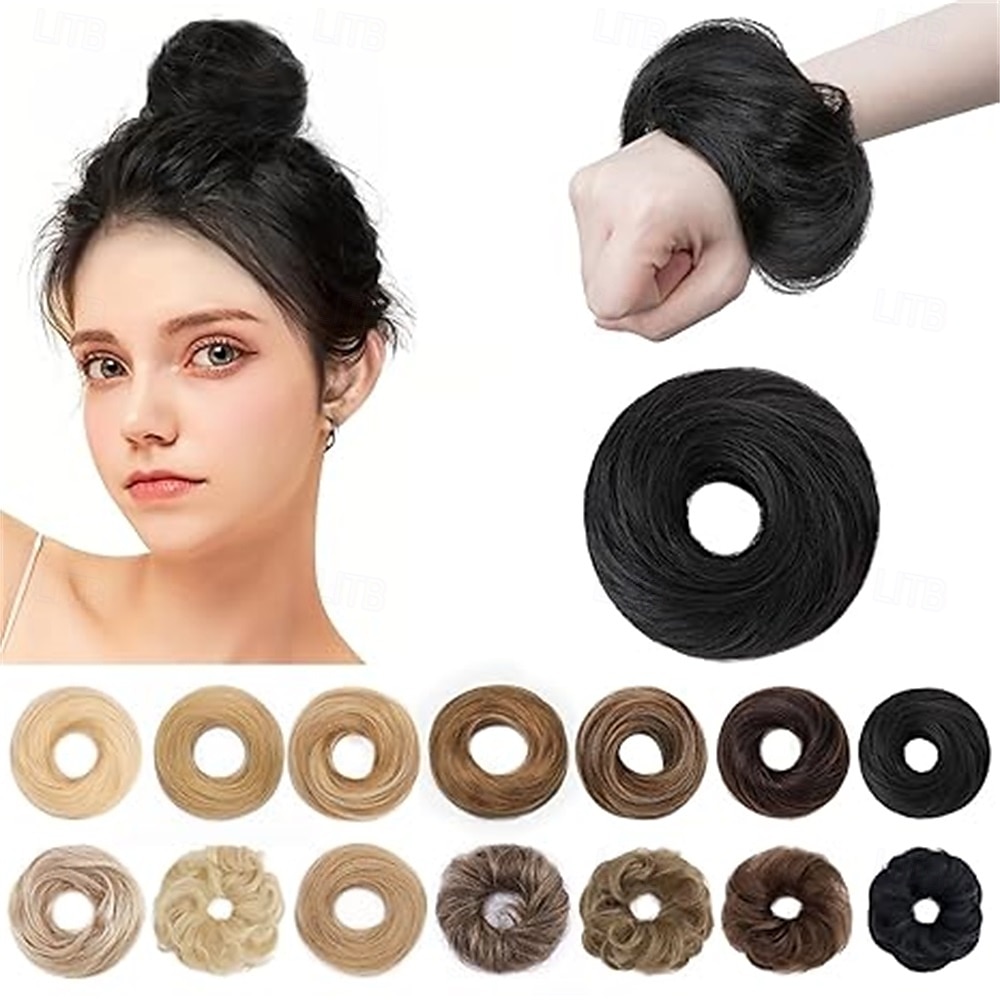 Postiche chignon décoiffé, chouchous naturels ondulés et lissés, chignon donut, extensions de queue de cheval pour femmes et filles - #12 brun doré de 2025 ? $9.49 –P5