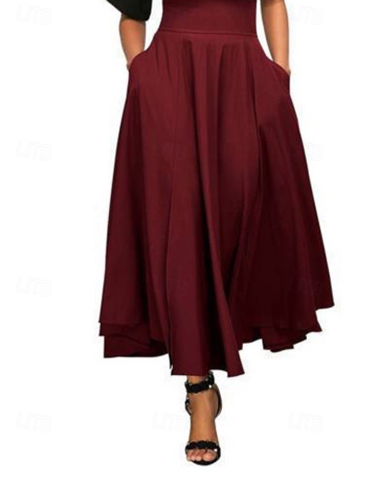 Dámské Sukně Módní Maxi Střední vzestup Sukně Bez vzoru Nabírané šaty Kapsy Lehce elastické Dovolená ulice Černá Fialová Tmavě šedá Světle šedá Podzim Polyester 2025 - $20.99 –P4