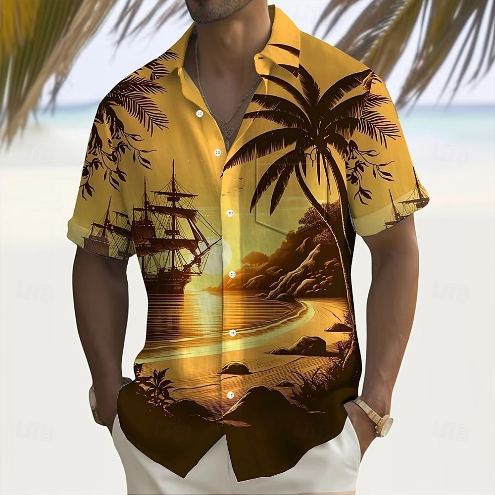 Miesten Kookospuu Trooppiset kasvit Havaiji paita Button Up paita Havaijilaispaita Lyhythihainen Havaijilainen Pyhäpäivä Ranta-asut Kesä Kevät Sänkyjen avaus 3D-tulostus kauluspaidat Edessä yksi tasku 2025 - $12.99 –P5