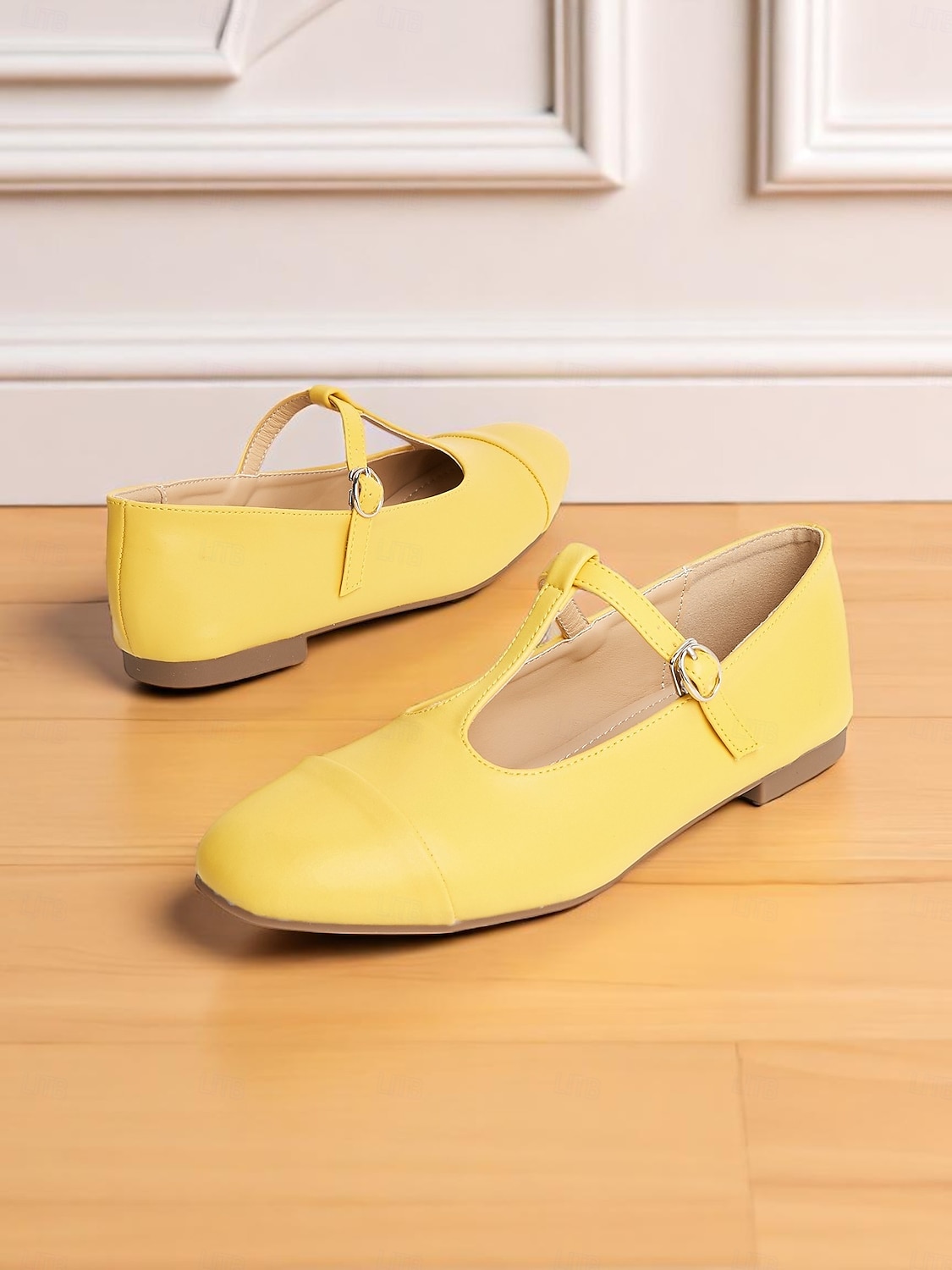 sapatilhas femininas amarelas com tiras em T, mary janes vintage com bico redondo para encontros casuais e uso diário de 2025 por $42.99 –P7