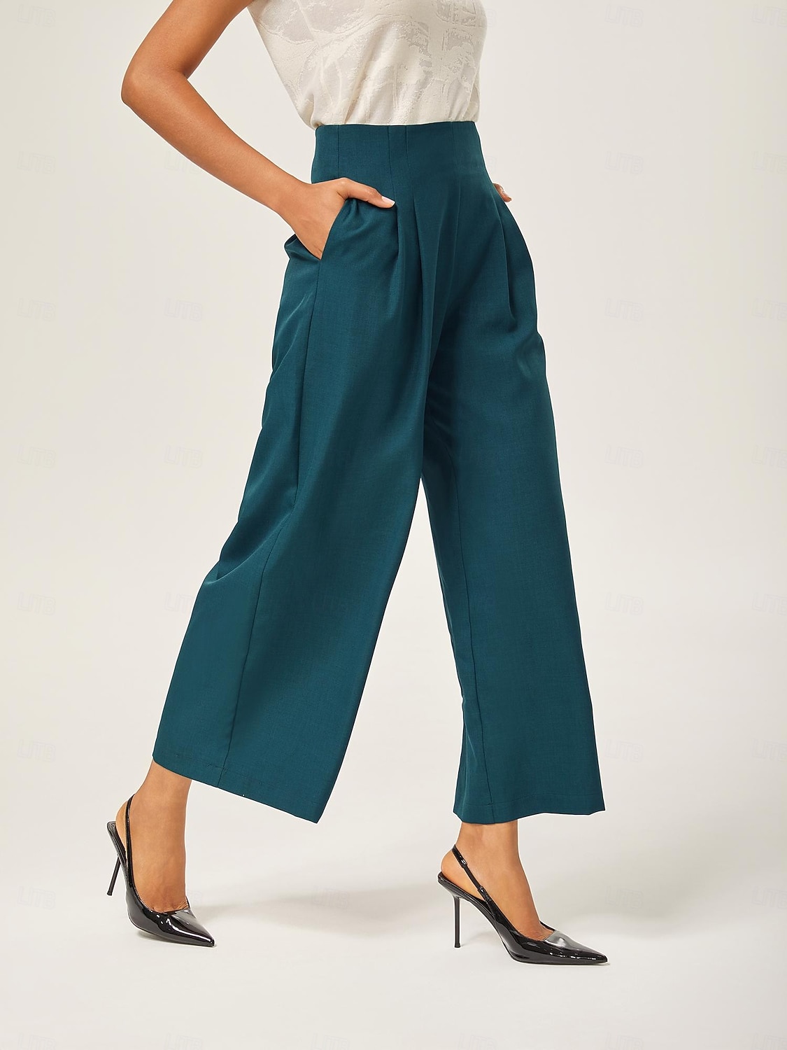 pantaloni dritti aderenti in misto lana verde lago del 2025 a $72.99 –P10