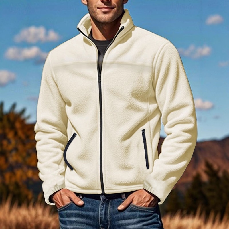 Per uomo Felpa con cappuccio e zip Felpa con zip Felpa con cappuccio in pile Nero Bianco Marrone Grigio Colletto Mao Semplice Con zip Tasca Frontale Sport & Outdoor Casuale Quotidiano Streetwear Cool del 2025 a $40.99 –P2