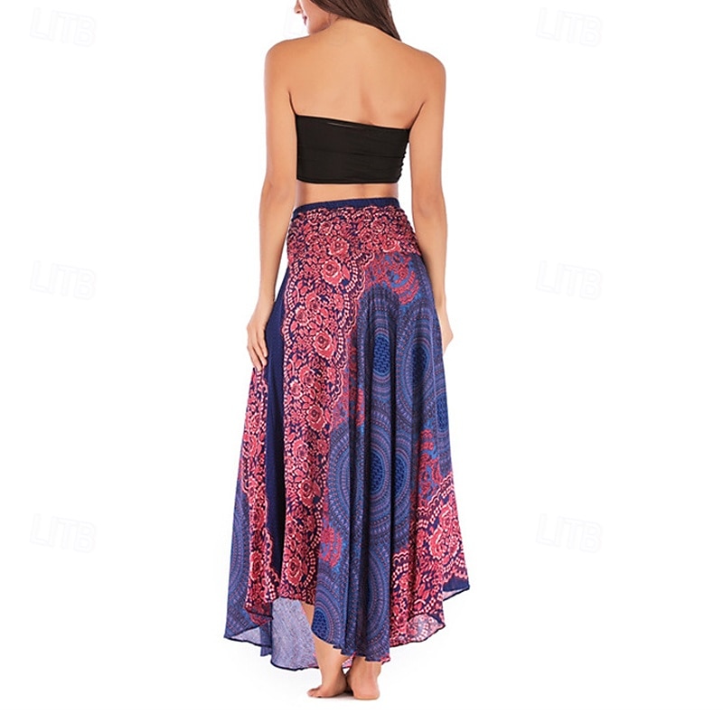 Mujer Falda Línea A Columpio Casual Boho Maxi Alta cintura Faldas Floral Estampado Microelástico Vacaciones Festivos Blanco Vino Azul Real Verde Oscuro Verano Poliéster 2025 - $20.99 –P8