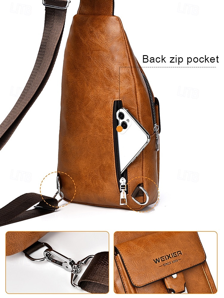 Men's Brown Faux Leather Crossbody Bag - Waterproof and Scratch-resistant Chest Bag with Adjustable Shoulder Strap for Travel, Work or Daily Casual Party Use 2026 - $19.99 –P5