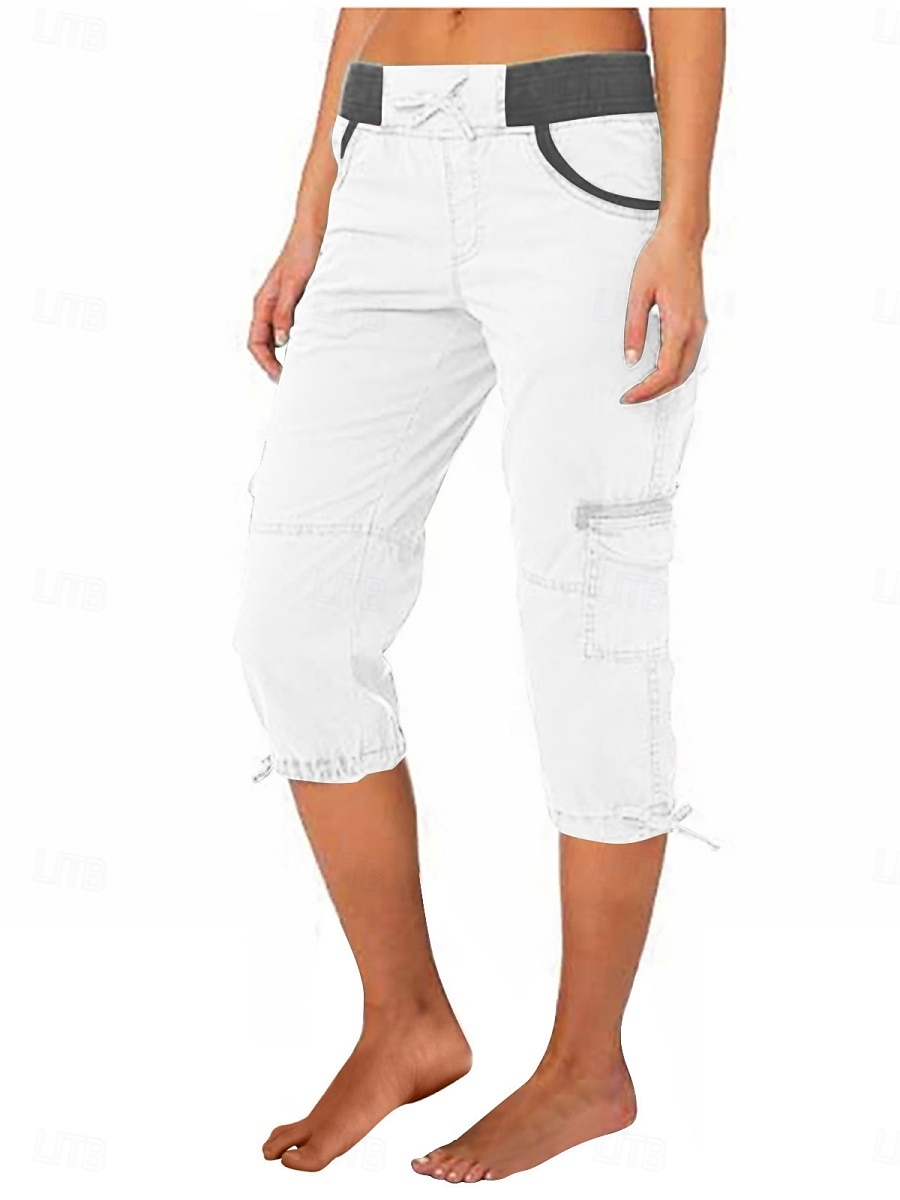 Dam Militärbyxor Semester Mode Streetwear Vadlängd Hög midja Slät Ficka Bekväm Mjuk Microelastisk Utomhus Gata Gul-Brun Svart Vit Orange Sommar Normal 2025 - $29.99 –P4