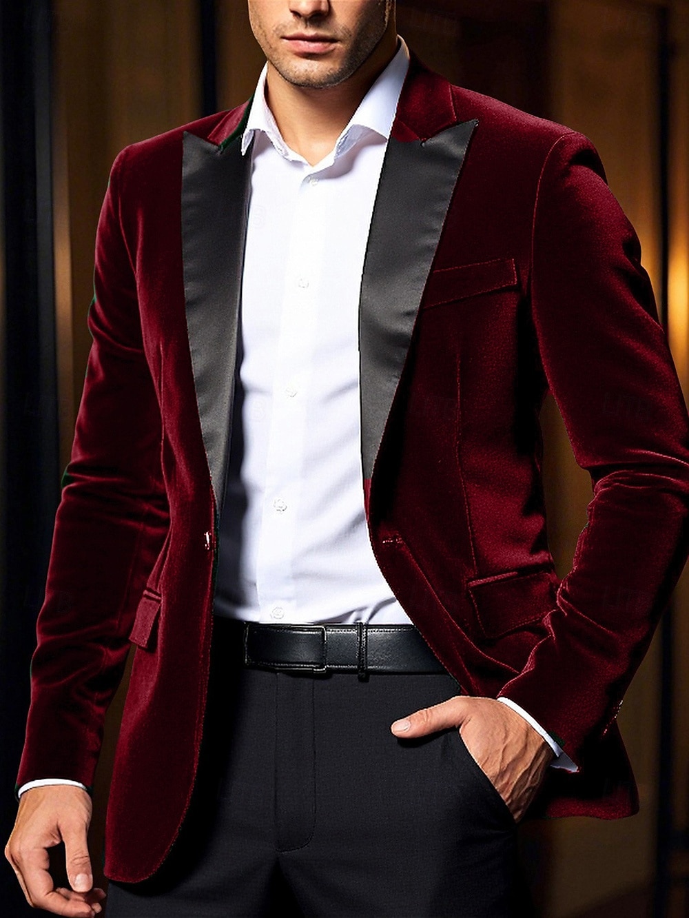 Men's Velvet Blazer Jacket Party Tuxedos Warm Vintage Fall Winter Solid Color Pocket Classic Single Breasted One-button Blazer Black Red Blue Green 2025 - $68.99 –P1