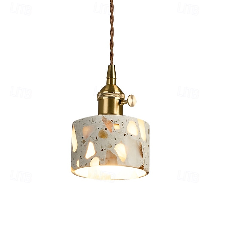 Wabi-Sabi Terrazzo Pendant Light, Hotel Bedroom Retro Walnut & Stone Lamp 2025 - $153.99 –P5