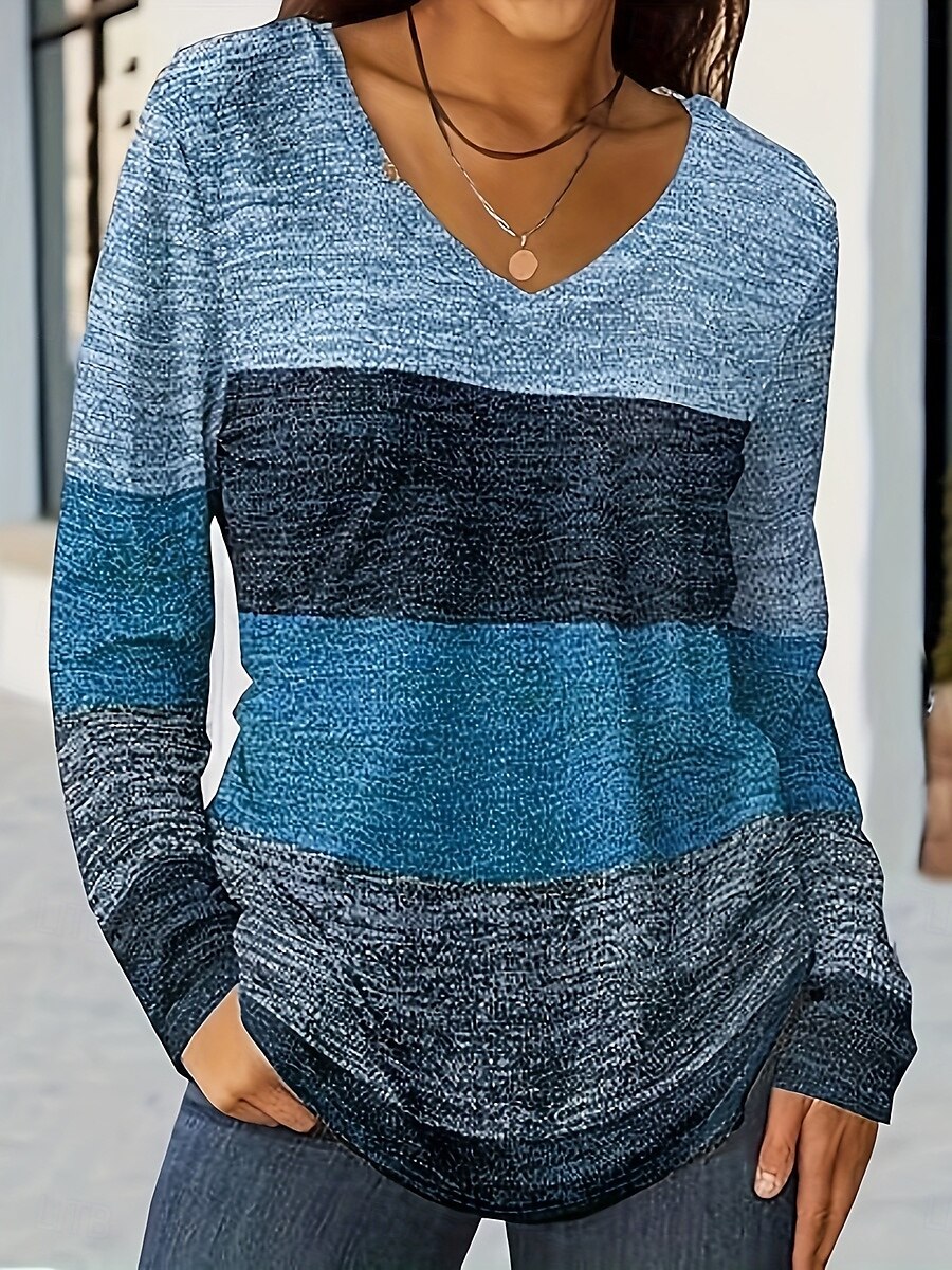 Femmes T-shirt A Ombre Graphique Géométrique ancien Élégant Classique manche longue Col en V Hauts Réguliers Quotidien Imprimé Bleu Violet Orange Vert Printemps Automne de 2025 ? $23.99 –P1