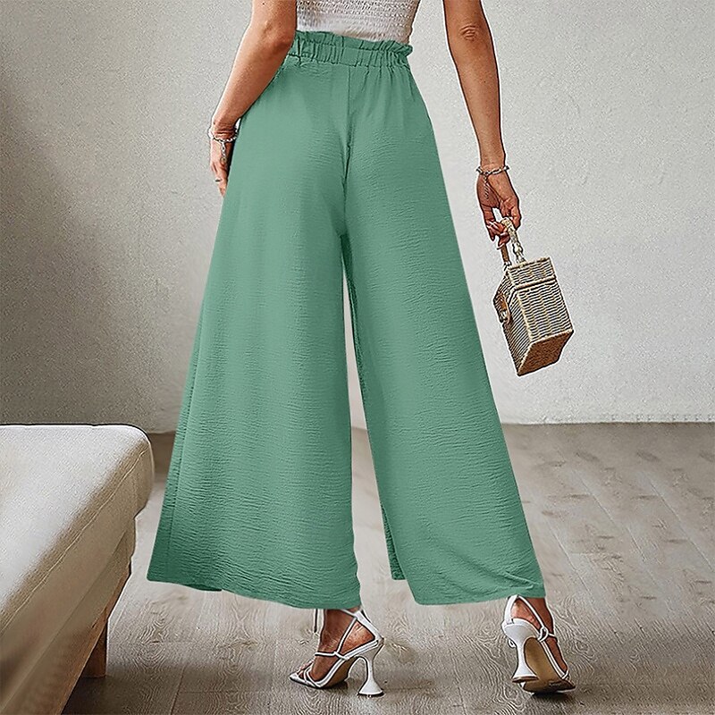 Mulheres Perna larga Calças Roupa de rua Casual Comprimento total Natural Tecido Bolsos Com Cordão Design de cordão elástico Exterior Confortável Final de semana Streetwear Magenta Camelo Adamascado de 2025 por $18.99 –P20