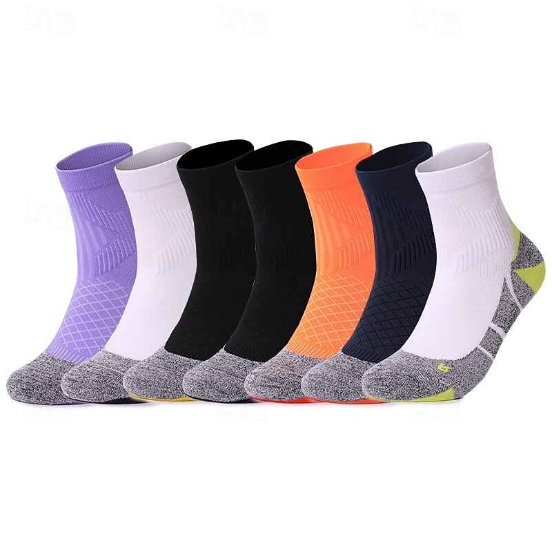 1 par de calcetines de senderismo para hombre, calcetines deportivos transpirables, antiampollas, que absorben el sudor, antibacterianos, para exteriores, de un cuarto de tripulación, de algodón, con parches, violeta, negro y blanco, para esquí, snowboard 2025 - $10.39 –P1